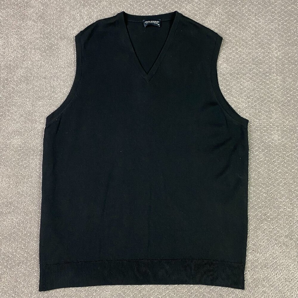 John Smedley Extra Fine Merino Wool Vest Sweater Men's XXL Fits XL Black V Neck